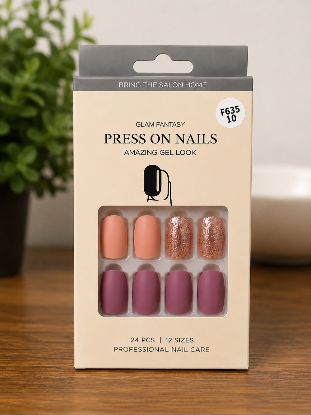 Pink Nude Glitter Press On Nails 24pc Gel Look False Nails New